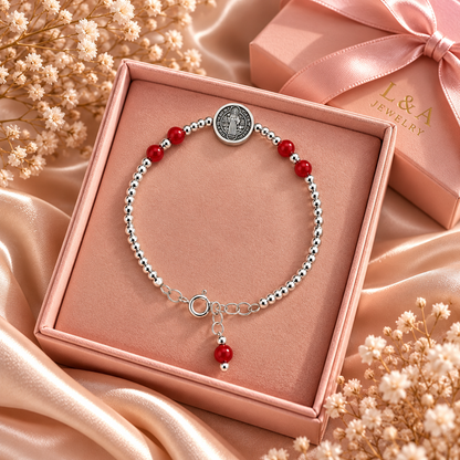 Divine Protection – Saint Benedict Red Bead Bracelet