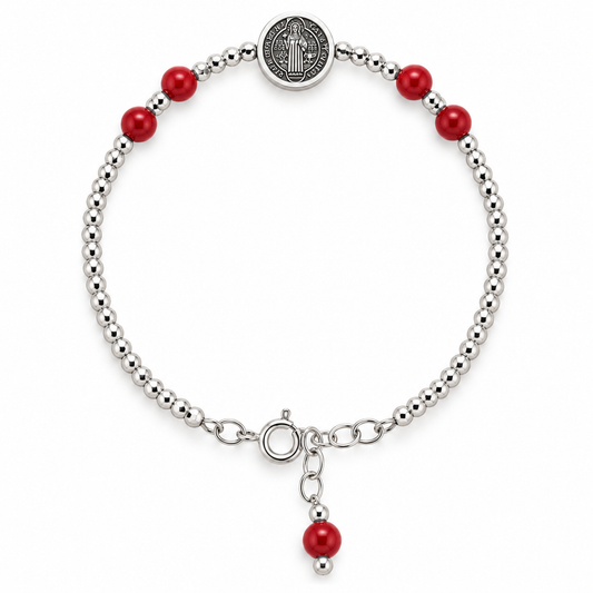 Divine Protection – Saint Benedict Red Bead Bracelet