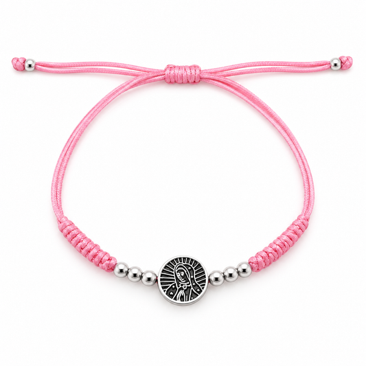 Guadalupe Divine Grace – Pink String Bracelet-925 Sterling Silver