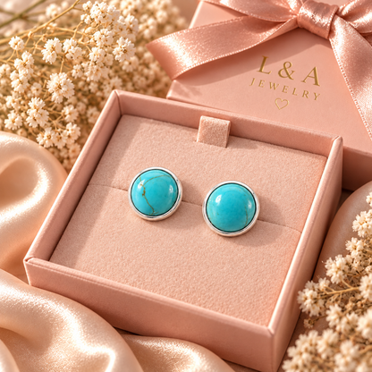 Turquoise Aura – Natural Stone Stud Earrings | 925 Sterling Silver | 9mm
