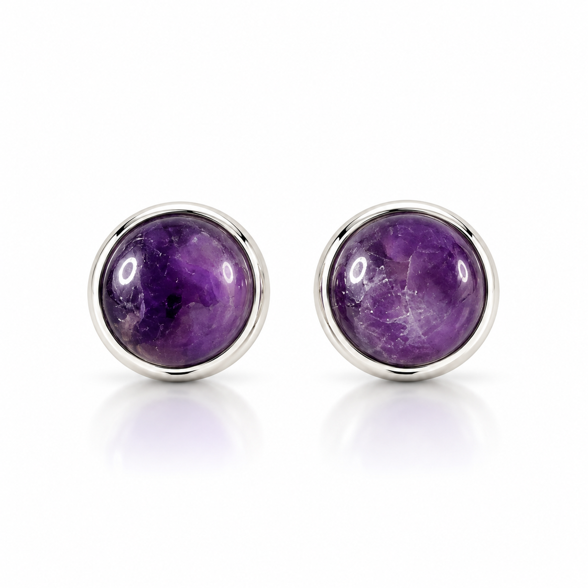 Amethyst Aura – Natural Stone Stud Earrings | 925 Sterling Silver | 9mm