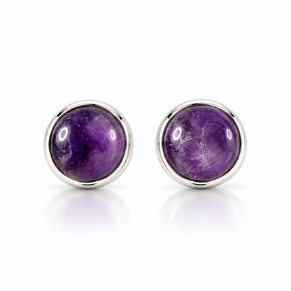 Amethyst Aura – Natural Stone Stud Earrings | 925 Sterling Silver | 9mm