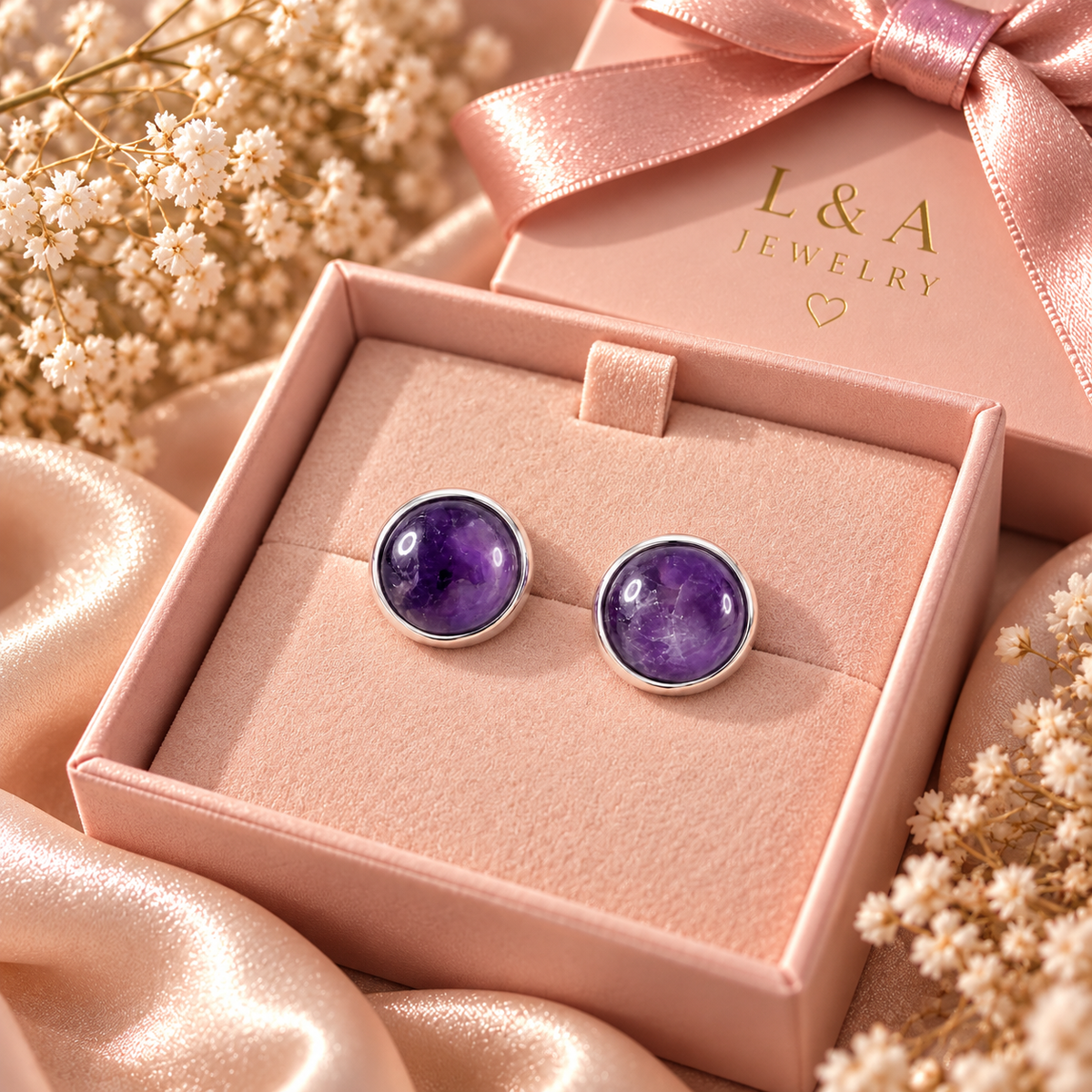 Amethyst Aura – Natural Stone Stud Earrings | 925 Sterling Silver | 9mm