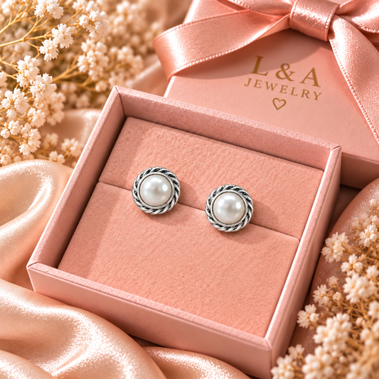 Pearl Grace – Twisted Silver Pearl Stud Earrings | 925 Sterling Silver | 7mm