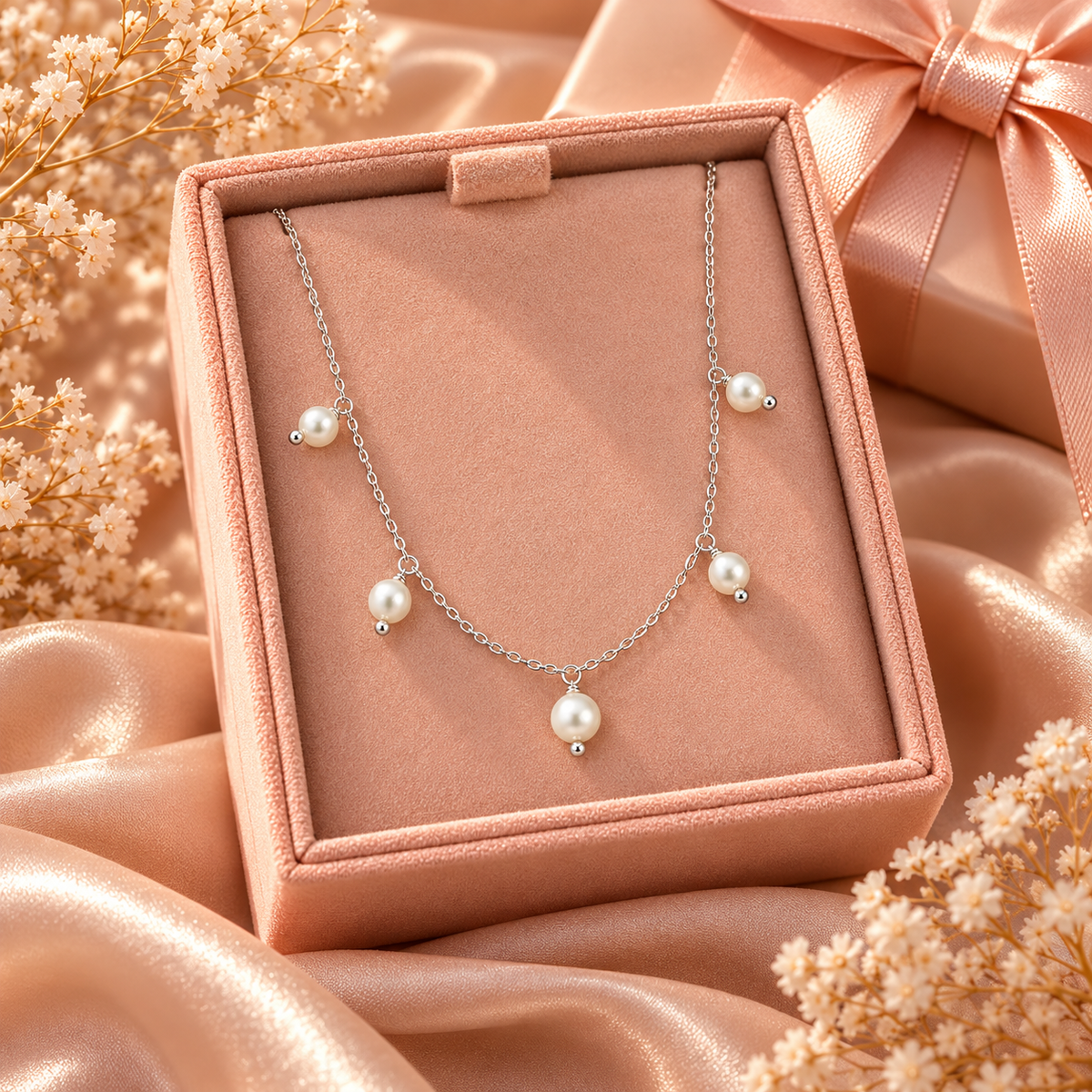 Pearl Bloom  Necklace | Sterling Silver 925 -20”