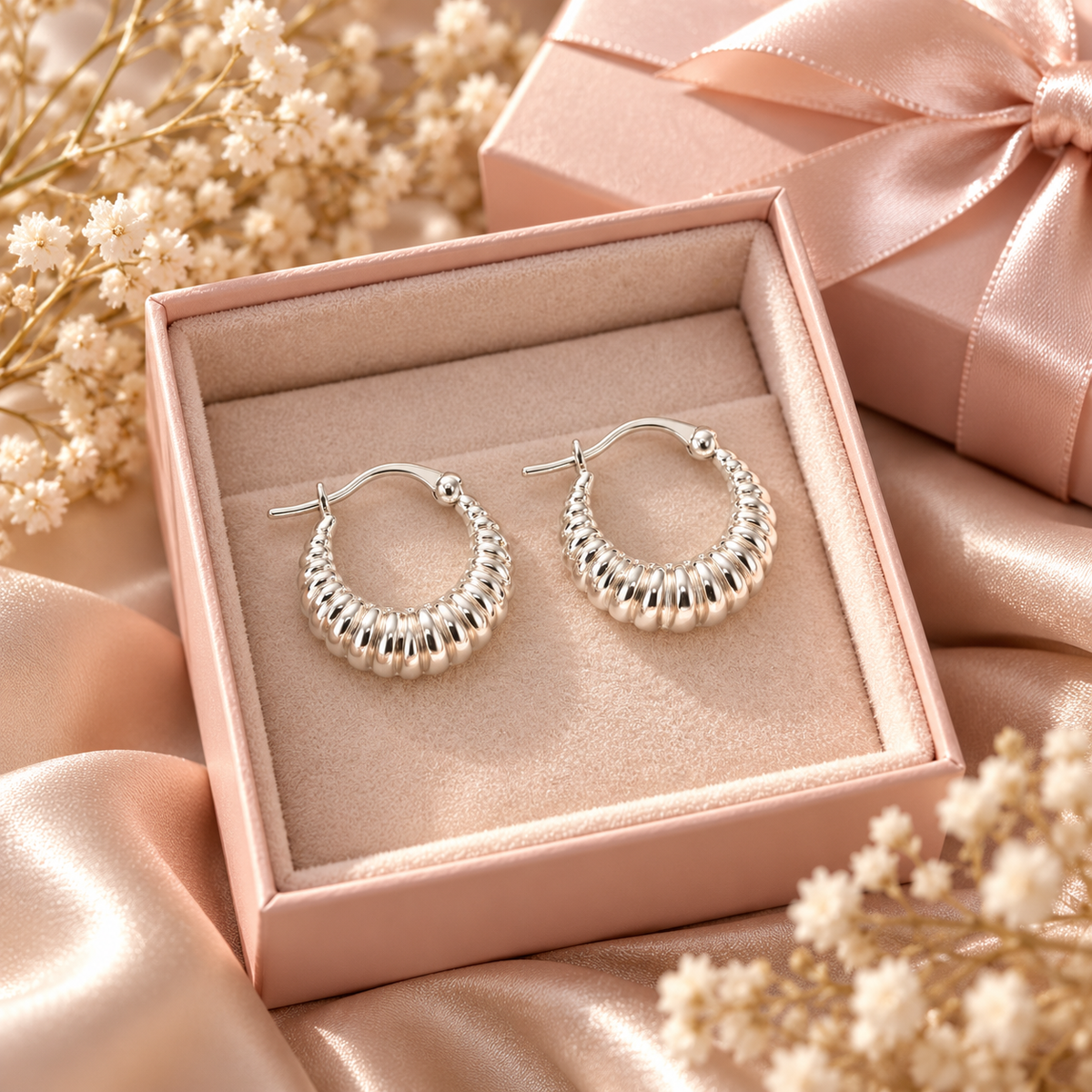 Aurora Ribbed Hoops | 925 Sterling Silver -18mm