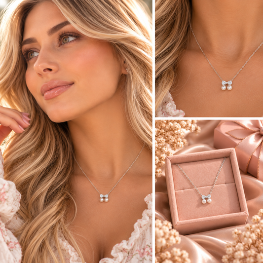 Pearl Bow Necklace | 925 Sterling Silver - 12mm - 18”