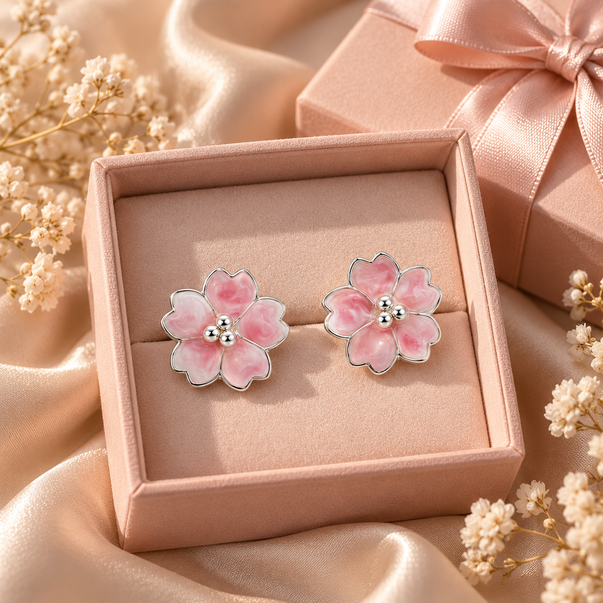 Pink Blossom Stud Earring | 925 Sterling Silver - 14.5mm
