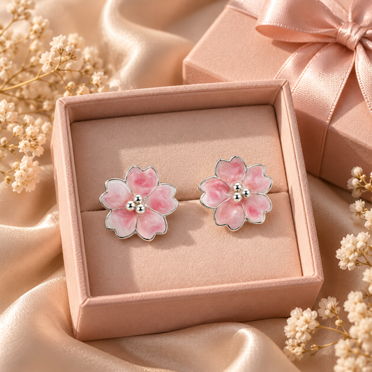Pink Blossom Stud Earring | 925 Sterling Silver - 14.5mm