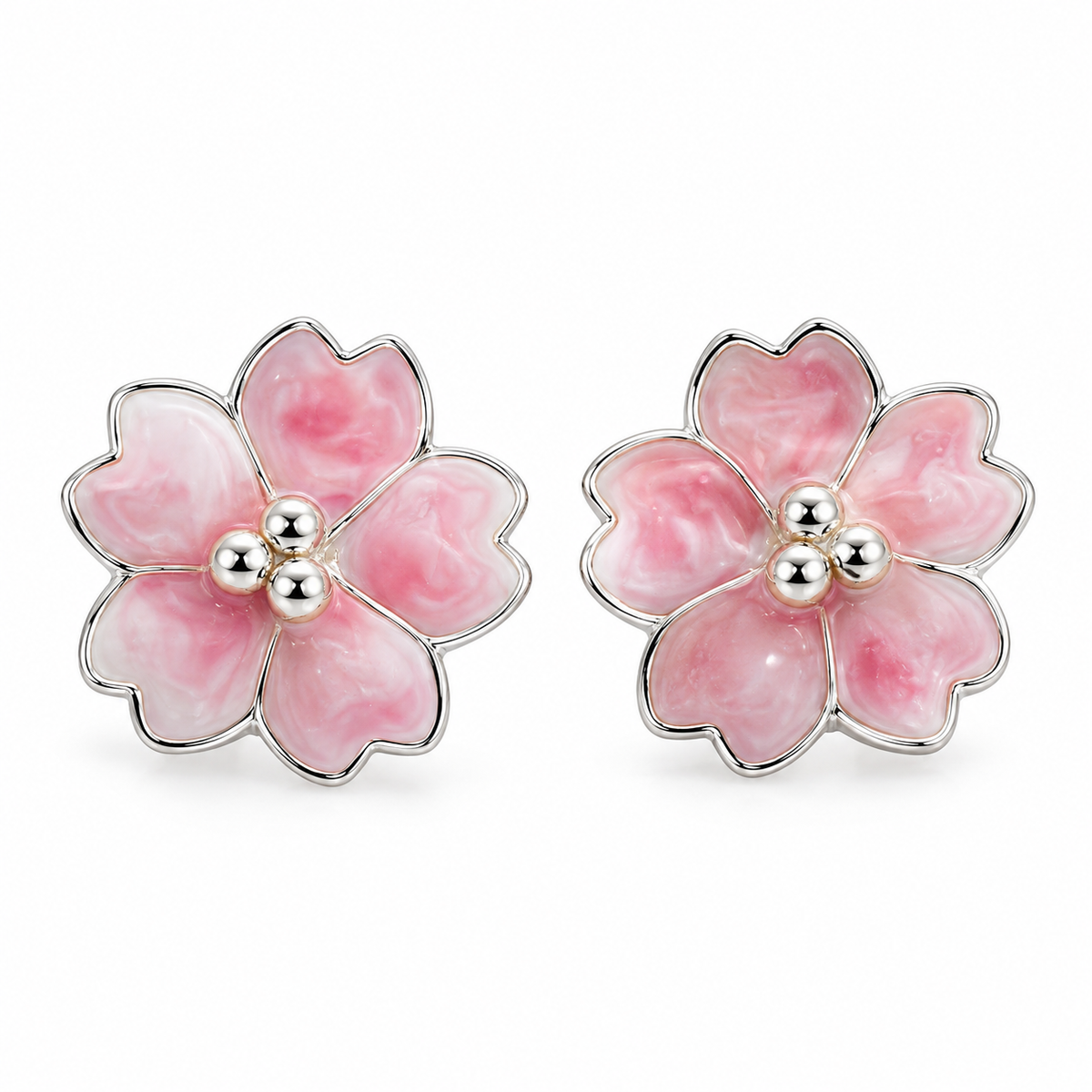 Pink Blossom Stud Earring | 925 Sterling Silver - 14.5mm