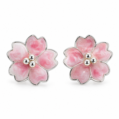 Pink Blossom Stud Earring | 925 Sterling Silver - 14.5mm