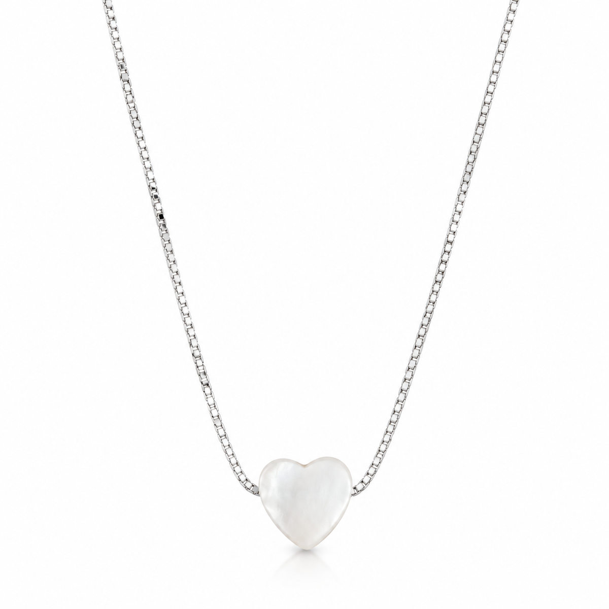Petite Pearl Heart Necklace - 925 Sterling Silver - 18” - 8mm