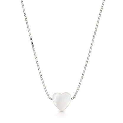 Petite Pearl Heart Necklace - 925 Sterling Silver - 18” - 8mm