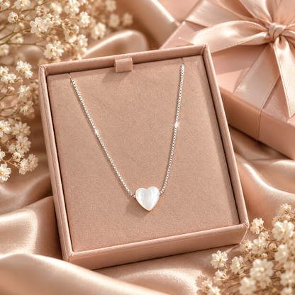Petite Pearl Heart Necklace - 925 Sterling Silver - 18” - 8mm