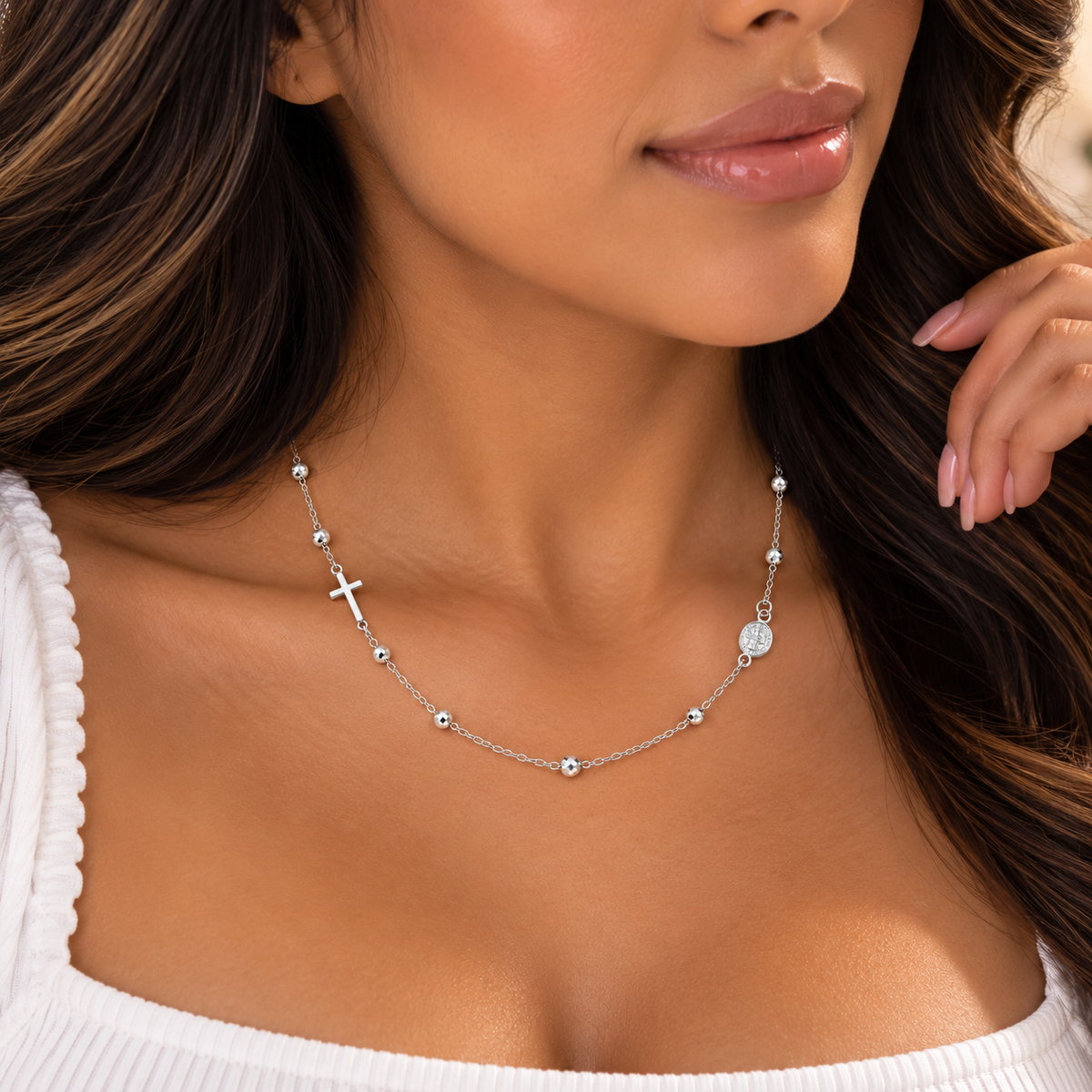 Saint Benedict Grace Necklace - 925 Sterling Silver 18.5 “