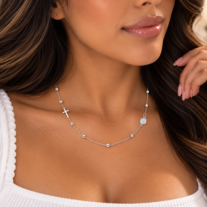Saint Benedict Grace Necklace - 925 Sterling Silver 18.5 “