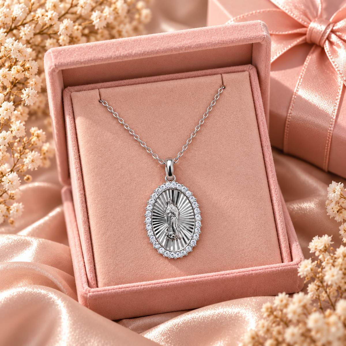 Virgin Guadalupe Necklace Sterling Silver 925 -20mm - 18”