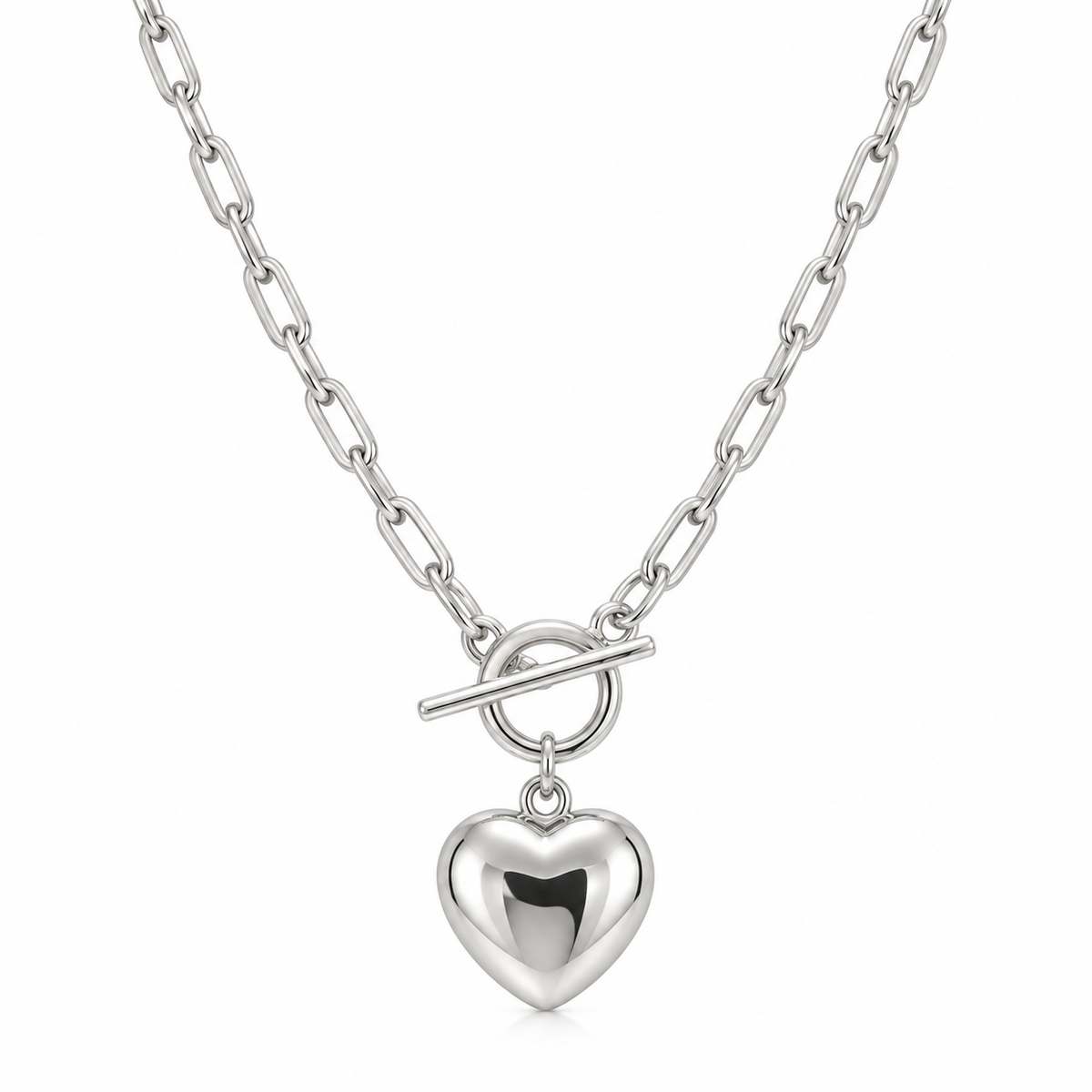 Paperclip Heart  Necklace - Sterling Silver 925 - 20”