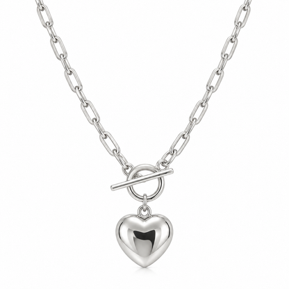 Paperclip Heart  Necklace - Sterling Silver 925 - 20”