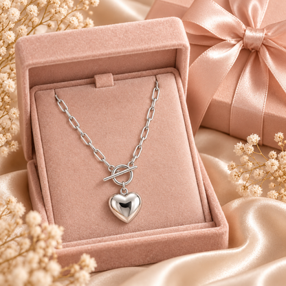 Paperclip Heart  Necklace - Sterling Silver 925 - 20”