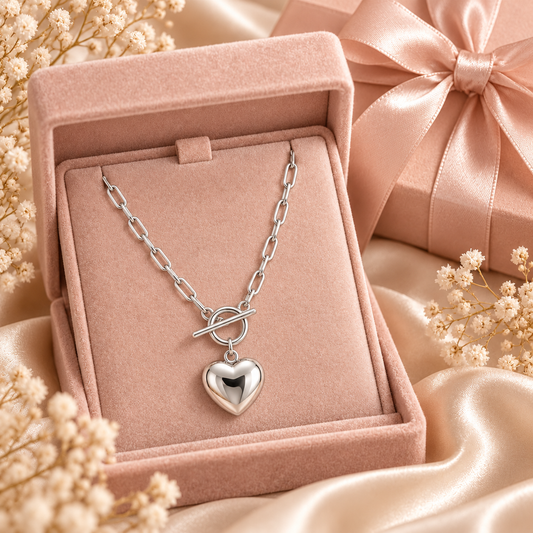 Paperclip Heart  Necklace - Sterling Silver 925 - 20”