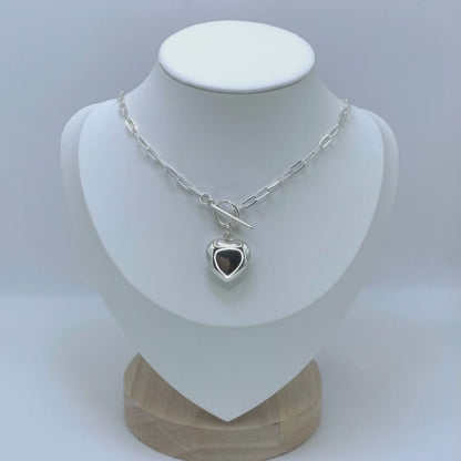 Paperclip Heart  Necklace - Sterling Silver 925 - 20”